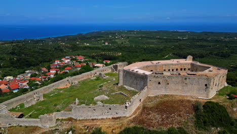 aerial view of ancient stone castle ruins in greece
