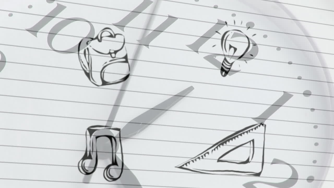iconos de concepto de la escuela contra el reloj de tictac