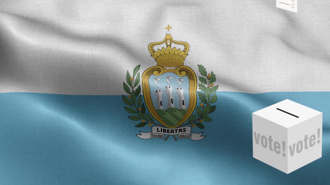 산마리노 선거를 위한 투표용지 - 발 앞에 있는 투표용지 발 - 선거 - 투표 - 산 마리노 국기 - 산 마里노 국기 높은 세부 사항 - 국가 발 산 마리 노 파동 패턴 루프 가능한 요소