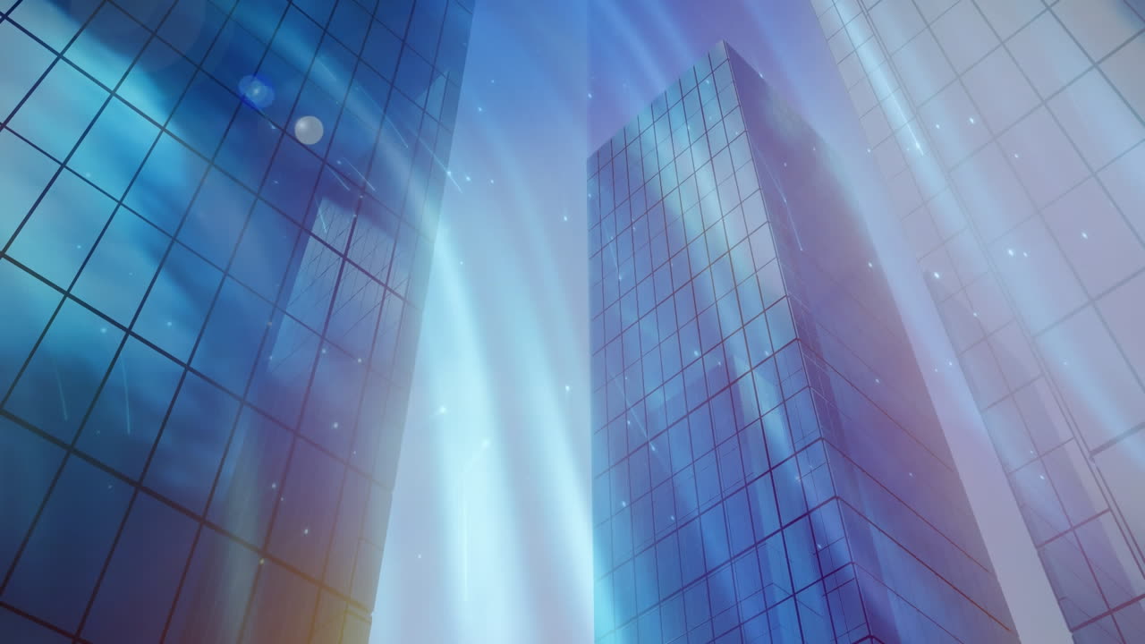 un universo animado con estrellas y nubes sobre las oficinas representa la creación de redes globales.