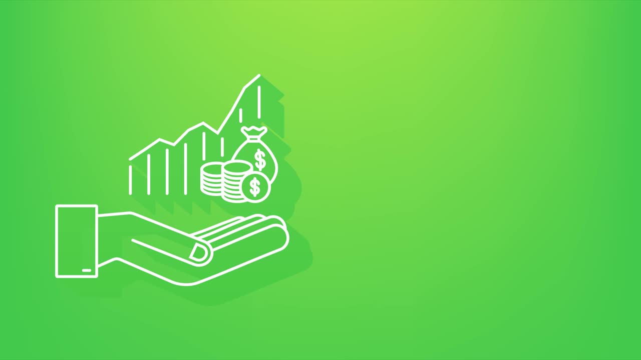 그림자 이익 (돈 또는 예산) 현금 및 상승 그래프 화살표 손에. 자본 수익, 이익, 모션 그래픽.