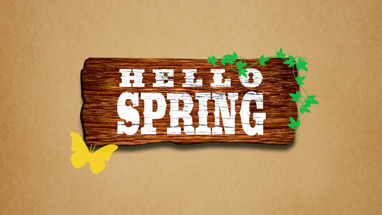 안녕하세요 나무에 나비와 녹색 잎이 있는 봄