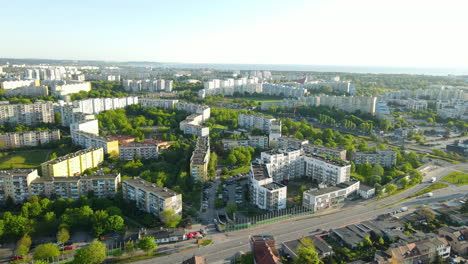 Aerial-View-Of-Zaspa-Quarter-Buildings-And-Housing-Estate-In-Gdansk-City,-Poland