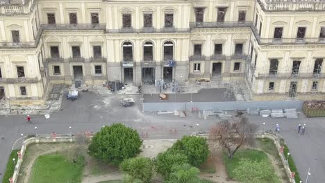 Aerial-view-of-the-nacional-museum-of-Rio-de-Janeiro,-Brazil,-right-after-it-got-destroyed-by-the-fire-in-2018