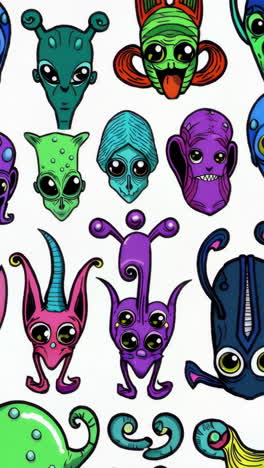 whimsical cartoon aliens and monsters