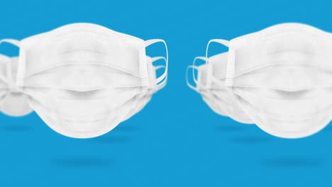 바이러스로부터 보호하기 위해 입과 코를 는 많은 의료 마스크. 건강 관리 개념. 3d 현실적인 의료 마스크, 루프 애니메이션.