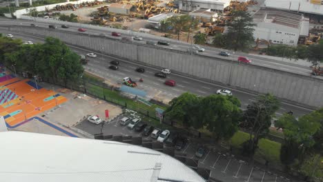 aerial view of busy road at kuala lumpur malaysia during rush hour