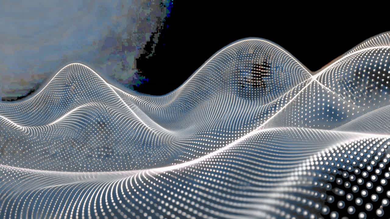 Futuristic digital wave pattern animated overlay, transparent 4K video, alpha channel, ProRes 4444