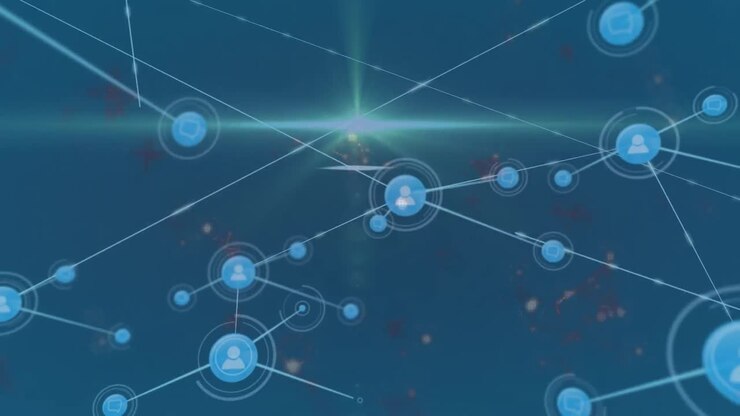 Animation of connections and light over blue background