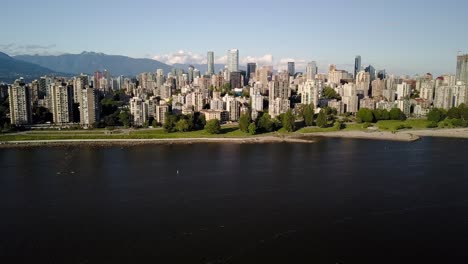 La-Mundialmente-Famosa-Playa-Kitsilano,-Conocida-Popularmente-Como-Kits-Beach,-En-Vancouver,-Bc,-Canadá,-Reabrió-En-Medio-De-La-Pandemia-Del-Coronavirus---Antena