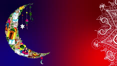 acuarela luna y símbolos islámicos, fondo de ramadán islámico con luna y lámparas, fondo de ramadán islámica con luna y lâmparas. símbolo del ayuno, iftar, sahoor, eid, ritual y tradiciones islámicas, fondo azul y rojo