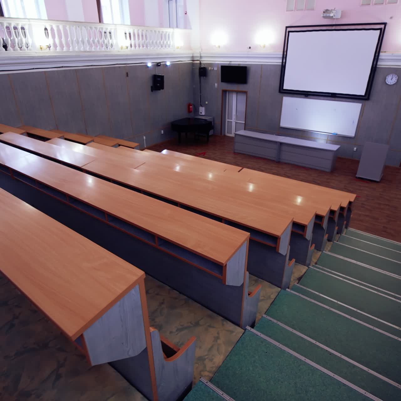 Conference lecture room with empty audience. Empty big modern education room
