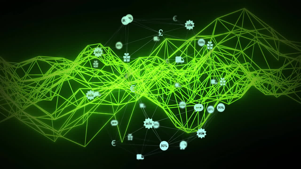 검은색 배경에 아이콘으로 연결 네트워크의 애니메이션