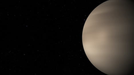 Compuesto-Cgi:-Planeta-Venus-Girando,-A-La-Derecha-De-La-Pantalla,-Medio-Iluminado-Con-Un-Fondo-Estrellado