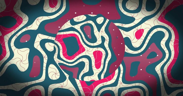 Animation of colourful shapes moving on liquid background