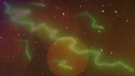 Animation-of-green-lightening-on-brown-background-with-dust