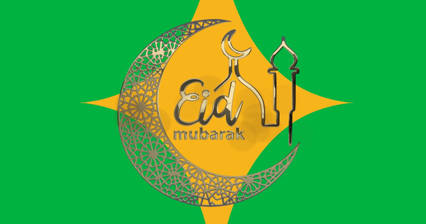 Testo Eid Mubarak con luna crescente e icona moschea su sfondo trasparente