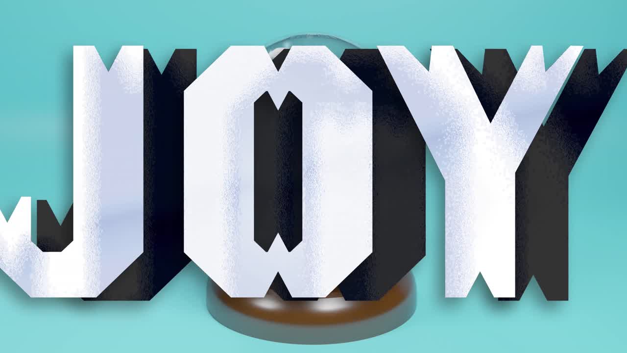 animación de texto de alegría navideña sobre globo de nieve navideño con hombre de nieve en fondo azul.