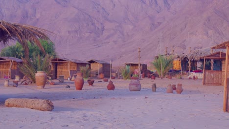 tourist camp with mountains backdrop