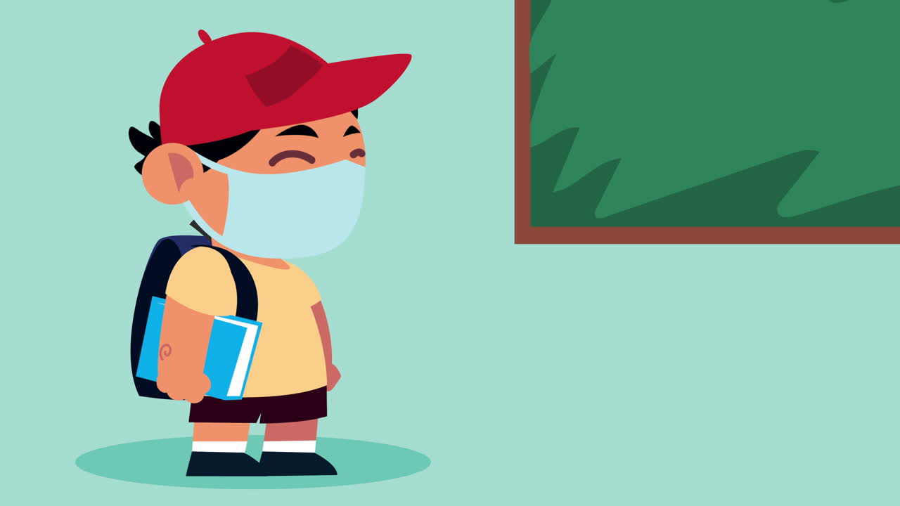 estudiante en el aula con máscara