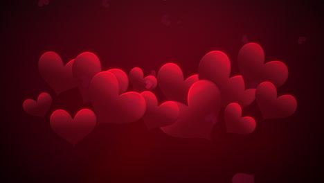 animation closeup motion small romantic hearts and abstract lines on red valentines day shiny background