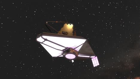 James-Webb-Weltraumteleskop-Jwst-Kamera-Bewegt-Sich-Nach-Oben,-Um-Den-Hintergrund-Der-Milchstraße-Zu-Enthüllen---3d-cgi-animation-4k