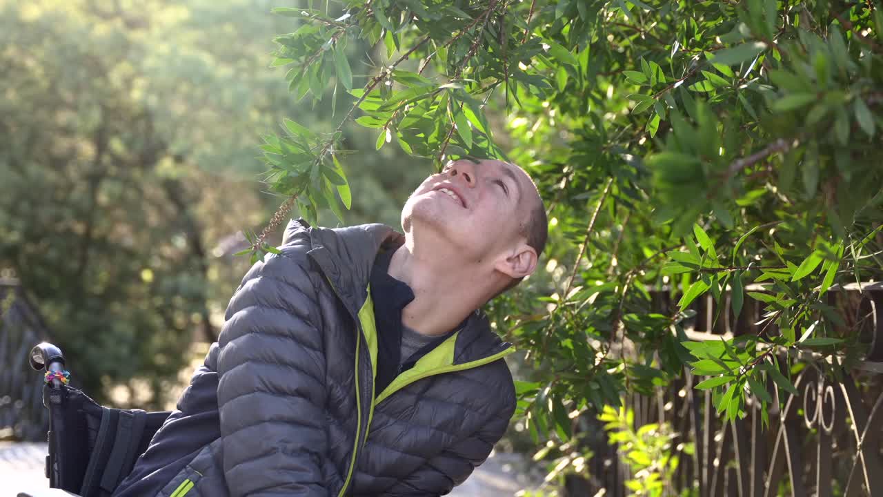 Man in Wheelchair Interacting with Nature