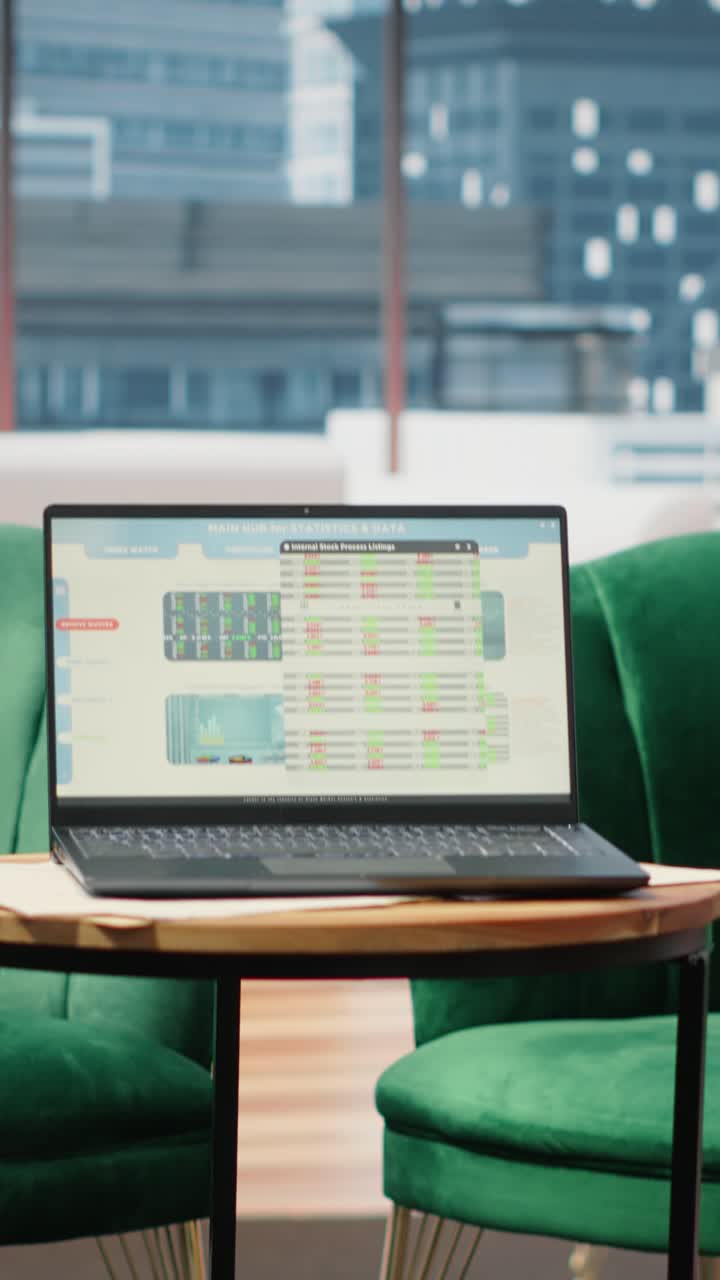 Vertical Video Empty global corporation office in a luxurious city center skyscraper