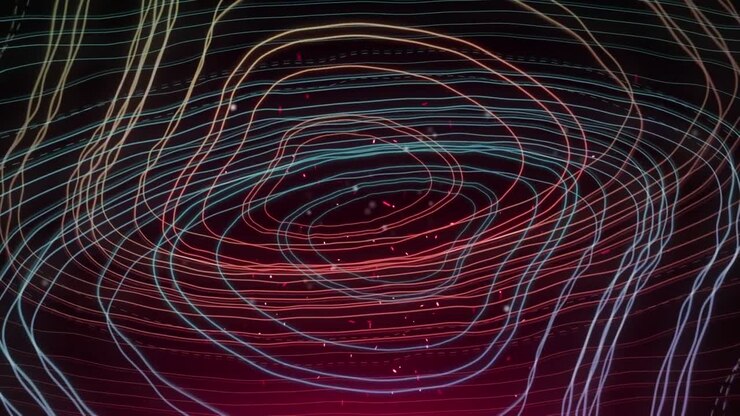 Light sparks over topography against black background