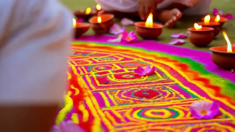 colorful rangoli design with candles