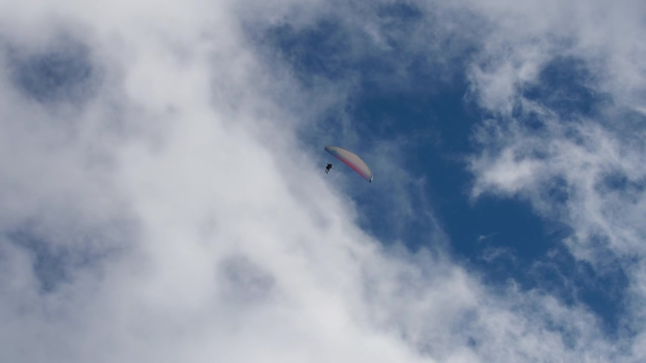 Paraglider flyver mod den blå himmel