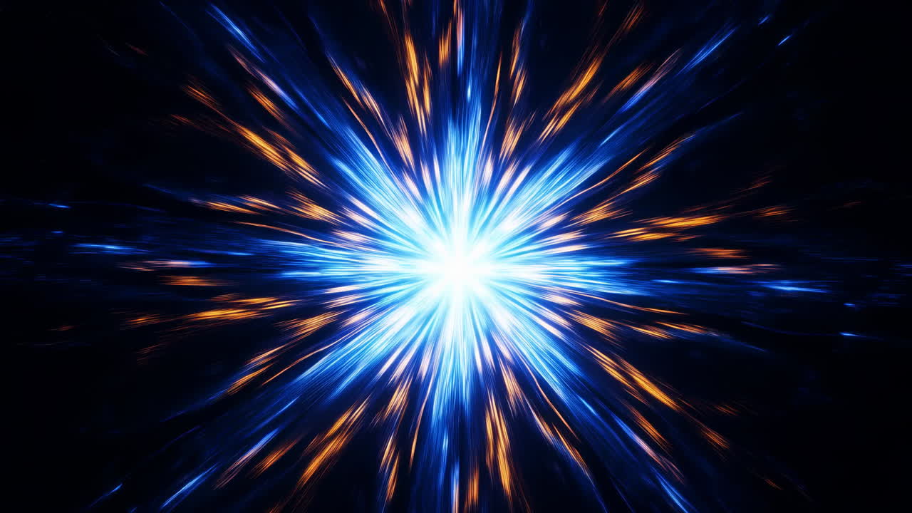 Energetic Starburst of Blue and Orange Light Rays