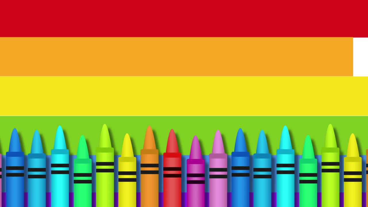 animación de lápices de colores en el fondo del arco iris