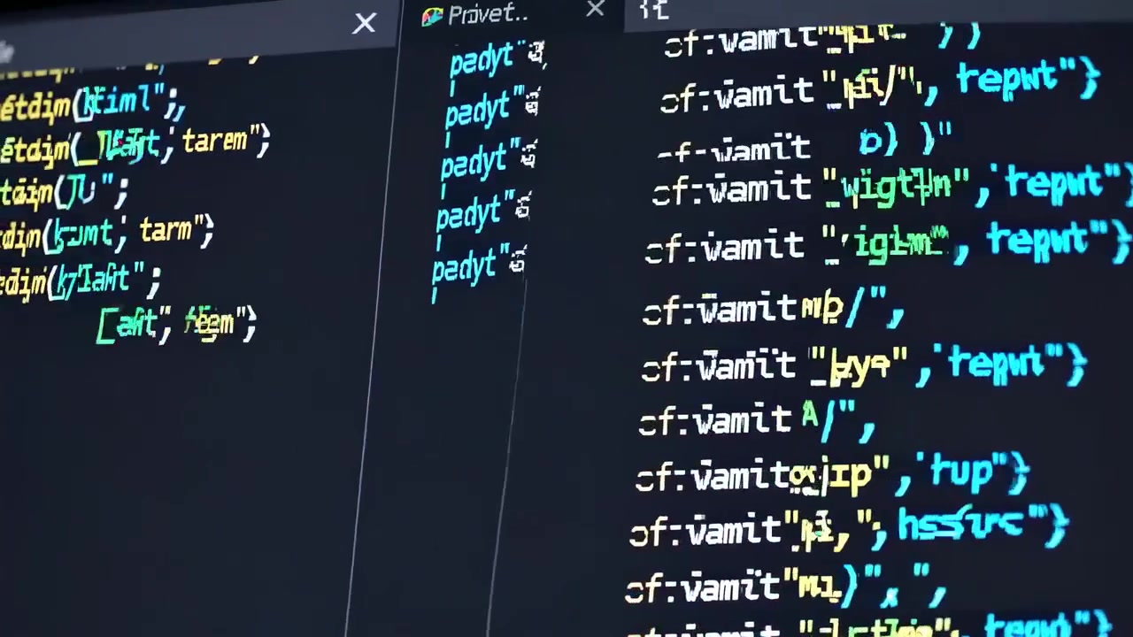 Close-up of Colorful Programming Code Scrolling on a Computer Screen