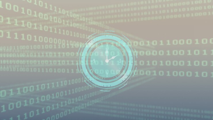 Animation of data processing over clock moving
