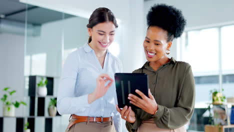 Business,-happy-women-and-tablet-for-discussion