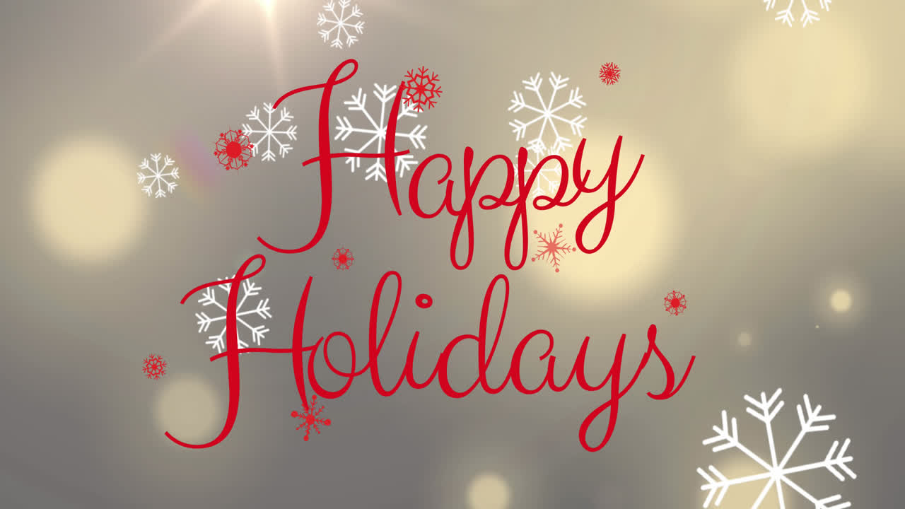 Animation of christmas snowflakes falling over happy holidays on beige background