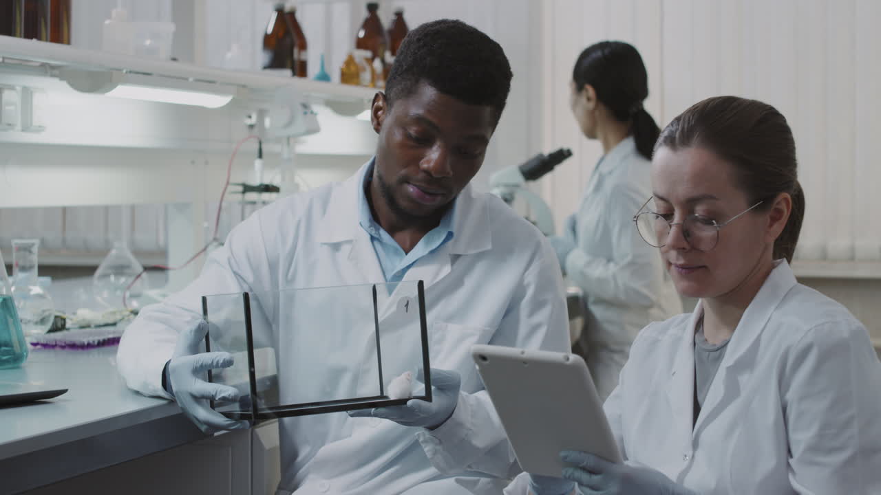 Scientists Observing Lab Rat and Making Notes