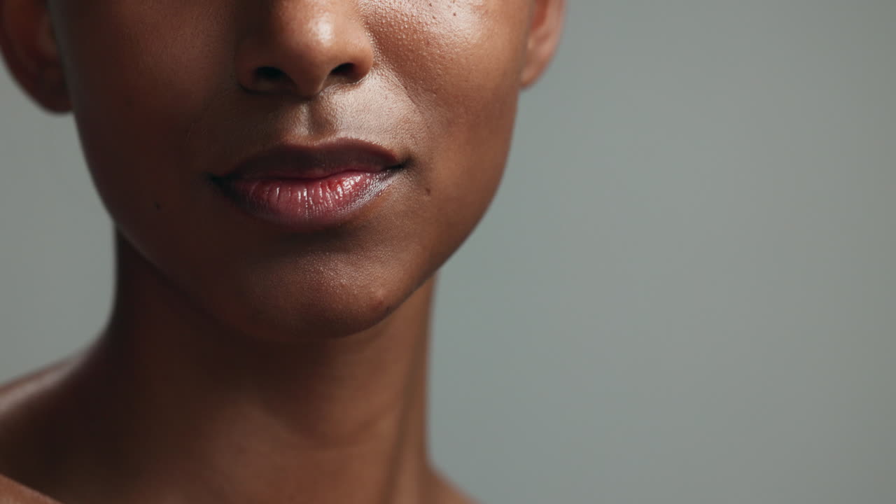 primer plano de la cara de una mujer con un beso en la mano