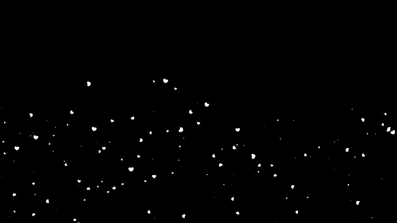 추상적인 축제 마법의 배경, 박이는, 반이는, 색, 심장 모양의 입자가 검은색 배경에 떨어지는, 날아가는, 걱거리는, 심장 형태의 입자가 반이는.