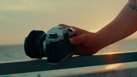 sunset photography with vintage camera