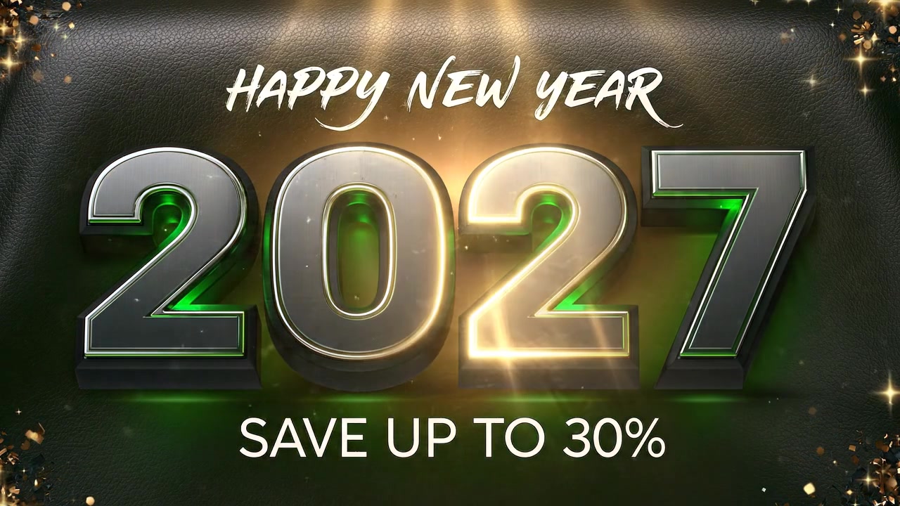 Grafica promozionale Felice Anno Nuovo 2027 con offerta di sconto