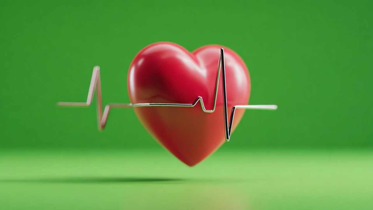A Vibrant Representation of Heart Health with a 3D Heart and Heartbeat Line on a Bright Green Background, Symbolizing Vitality and Wellness
