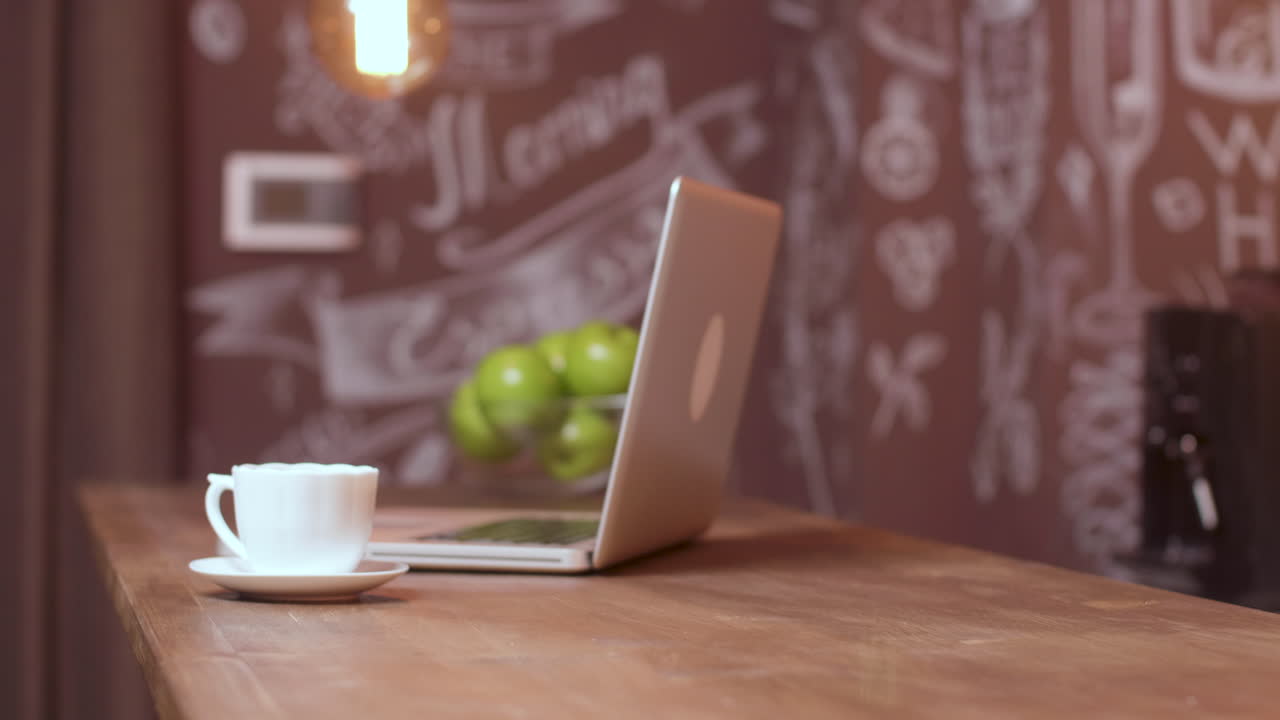 Laptop with Coffee and Apple