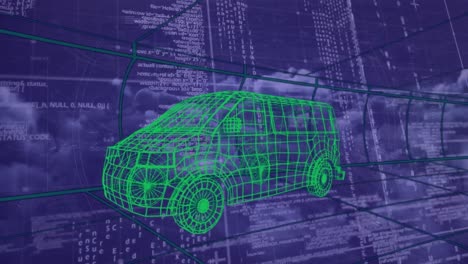 animazione dell'elaborazione dei dati su auto digitali e nuvole