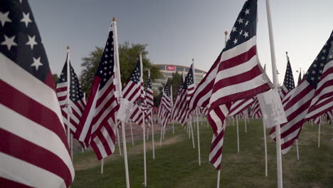 nine eleven memorial day with many flags in a park in tempe arizona with flapping in front of camera