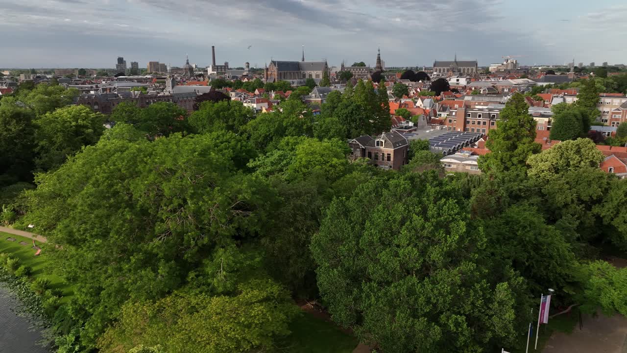 Aerial Views of Urban Architecture with Canals and Greenery