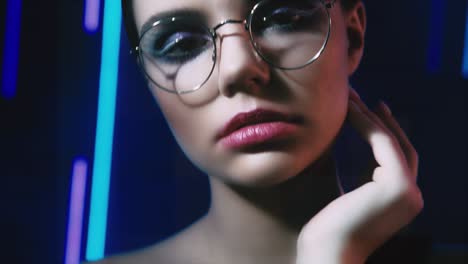 neon girl portrait female power woman eyeglasses