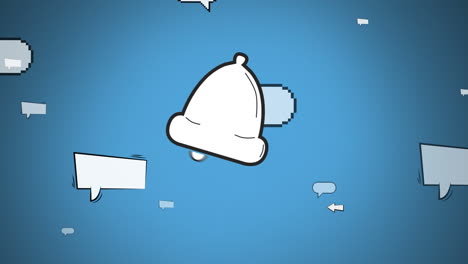 Animation of bell icon over speech bubbles on blue background