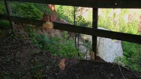 Damaged-fence-on-canyon-edge-at-Providence-Canyon-State-park-in-Lumpkin-Georgia